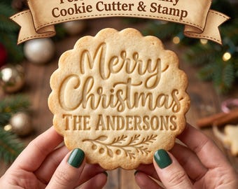 Personalized Family Christmas Cookie Cutter & Stamp, Custom Last Name Christmas Cookie Stamp, Holiday Cookie Embosser