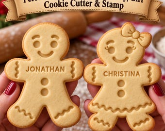 Personalized Gingerbread Cookie Cutter | Custom Name Stamp | Christmas Embosser | Boy Girl