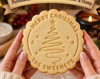 Personalized Christmas Cookie Cutter Stamp, Custom Family Name Holiday Baking