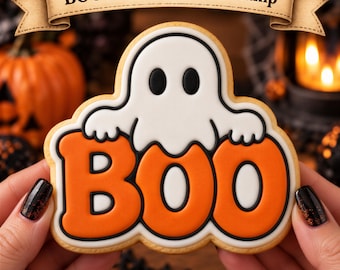 BOO Ghost Cookie Cutter & Stamp | Halloween Cookie Cutter | Cute Ghost Cookie Stamp | Spooky Halloween Baking