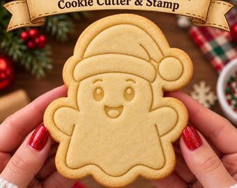 Ghost Santa Hat Cookie Cutter & Stamp, Christmas Ghost Cookie Cutter, Holiday Cookie Stamp, Cute Christmas Baking