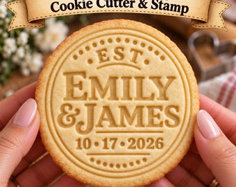 Personalized Couple Cookie Cutter & Stamp, Custom Names and Date Cookie Stamp, Wedding Cookie Embosser, Anniversary Cookie Cutter