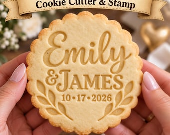 Personalized Couple Cookie Cutter | Wedding Stamp - Names Date Embosser, Engagement Keepsake
