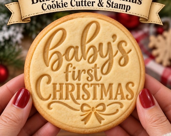 Baby’s First Christmas Cookie Cutter & Stamp, Christmas Cookie Stamp, Holiday Cookie Embosser, Baby Christmas Baking