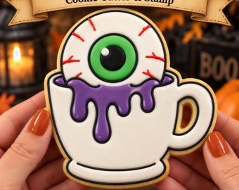 Spooky Eyeball Coffee Cup Cookie Cutter & Stamp, Halloween Eyeball Cookie Cutter, Creepy Coffee Cookie Stamp, Halloween Baking