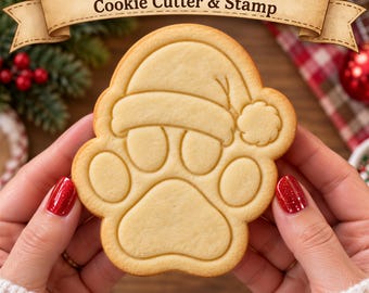 Santa Hat Paw Print Cookie Cutter & Stamp, Christmas Dog Cookie Cutter, Paw Print Cookie Stamp, Pet Christmas Baking