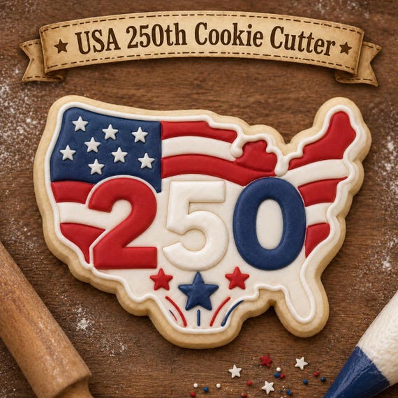USA 250 Cookie Cutter Stamp, America 250th Birthday Cookie Cutter, Patriotic Cookie Cutter, 4th of July Baking Tool