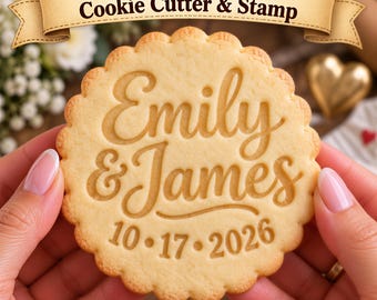 Personalized Couple Cookie Cutter, Custom Name Date Stamp | Wedding Embosser | Anniversary Keepsake