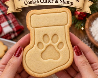 Paw Print Christmas Stocking Cookie Cutter & Stamp, Dog Paw Cookie Cutter, Pet Christmas Cookie Stamp, Holiday Baking