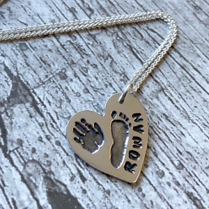 Baby Print Necklace, Hand & Footprint Necklace,  Silver Heart Necklace, Personalised necklace, Gifts For New Mums, Mother's Day Gift.