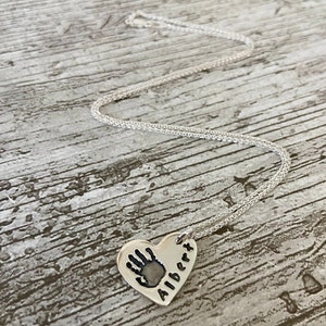 baby print jewellery, Mother&#39;s day gift, baby handprint necklace, small charm necklace, newborn handprint jewellery, gifts for new mum,