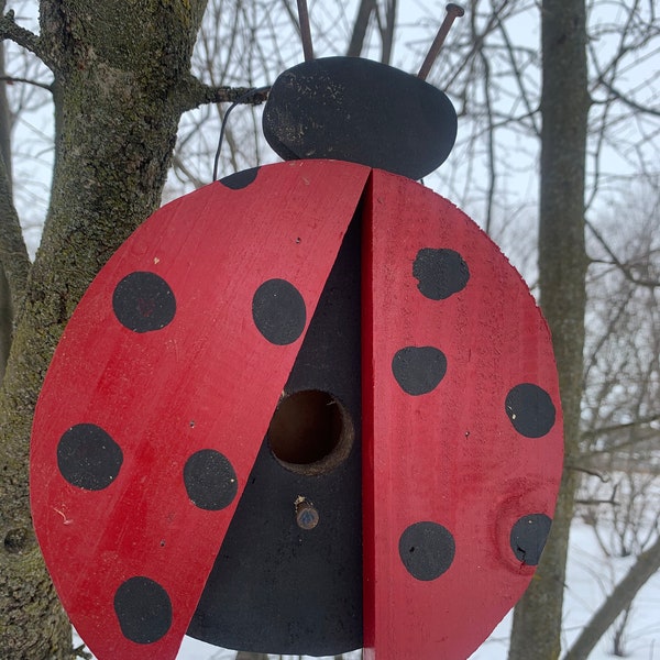 Wooden Ladybug Rustic Birdhouse, Birdhouse, Amish Handmade Birdhouse,Garden Decor, Farmhouse Decor