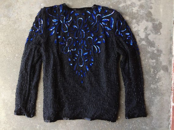 Vintage Black Sequin Jacket, Vintage Sequin Top, … - image 5