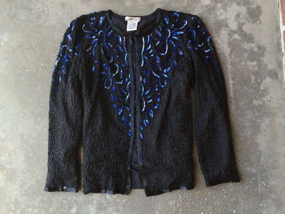 Vintage Black Sequin Jacket, Vintage Sequin Top, … - image 1