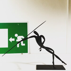 Modernist Steel Sculpture Javelin Thrower Signed Mid Century Modern image 7