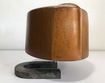 Antique Streamline Walnut Hat Mold on Steel Stand Sculpture