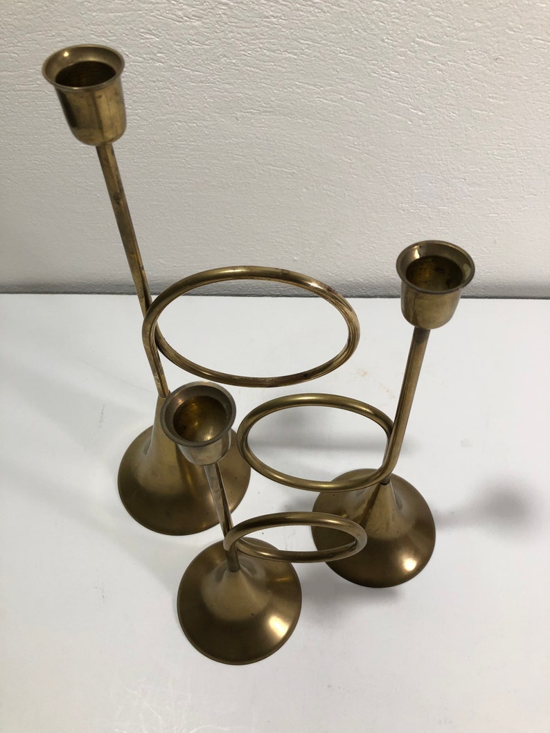 Modernist Brass Candle Holder Mid Century Modern image 5