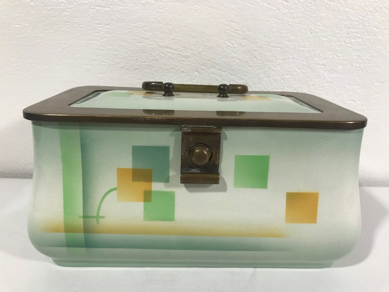 Bauhaus Suprematism Hinged Ceramic Box with Brass Hardware image 1