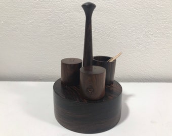 Solid Rosewood Salt Pepper Caddy Mid Century Modern