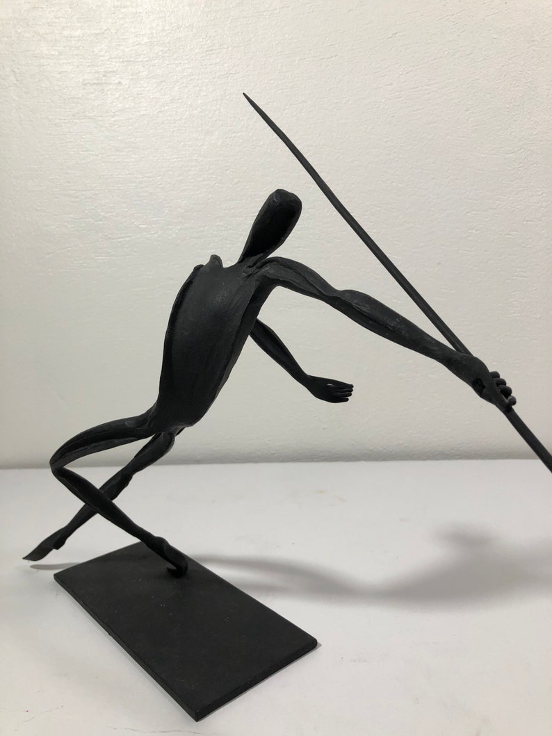 Modernist Steel Sculpture Javelin Thrower Signed Mid Century Modern image 5