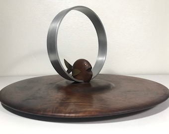 Large Solid Black Walnut Turned Wood Horderves Tray Mid Century Modern