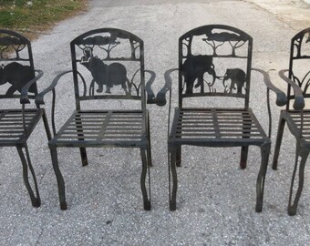 Patio Armchairs with The Four Big Game Animals of Africa Mid Century Modern