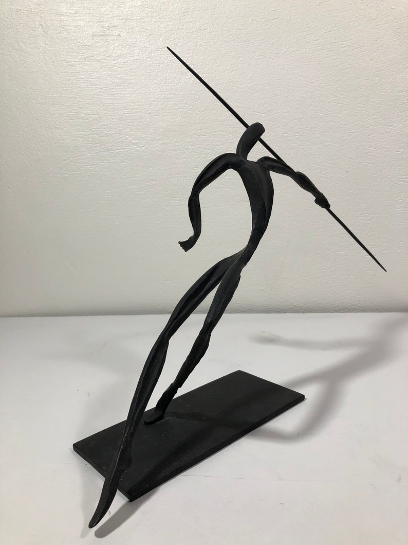 Modernist Steel Sculpture Javelin Thrower Signed Mid Century Modern image 3