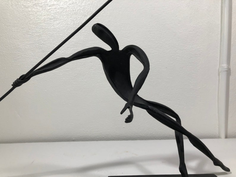 Modernist Steel Sculpture Javelin Thrower Signed Mid Century Modern image 4