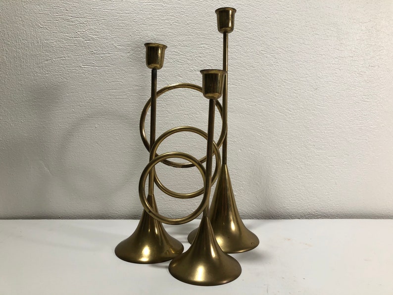 Modernist Brass Candle Holder Mid Century Modern image 1