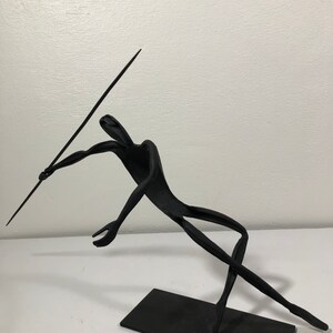 Modernist Steel Sculpture Javelin Thrower Signed Mid Century Modern image 2