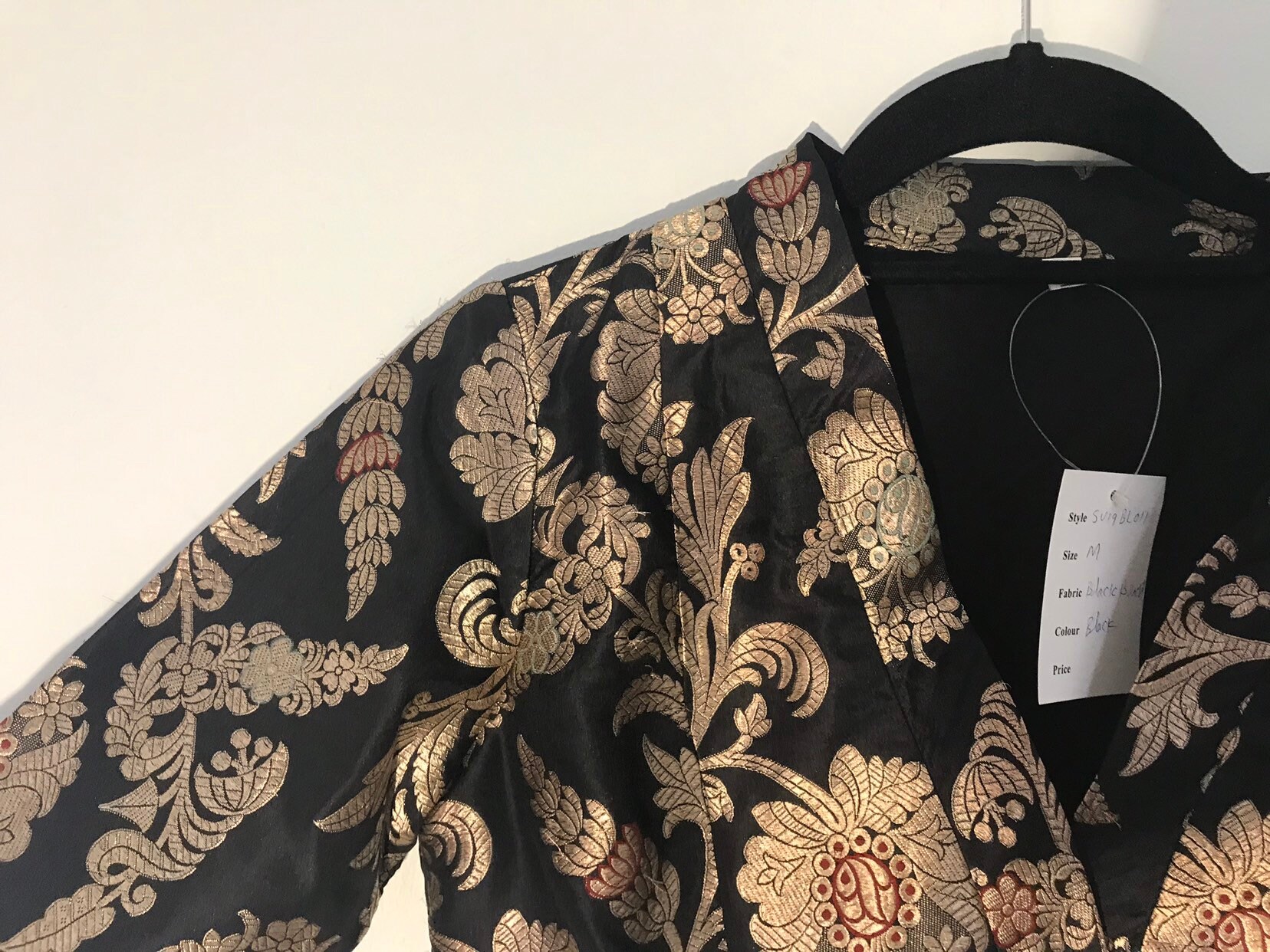 Black silk brocade blouse | Etsy