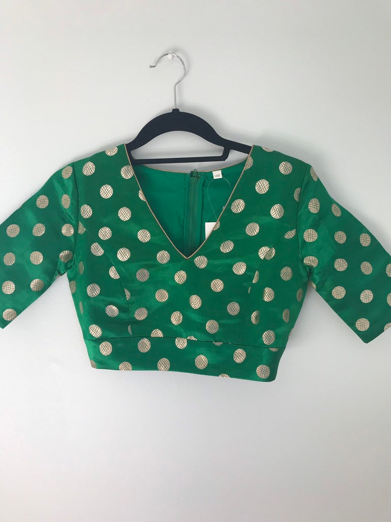 Silk brocade asharafi bootis blouse color green
