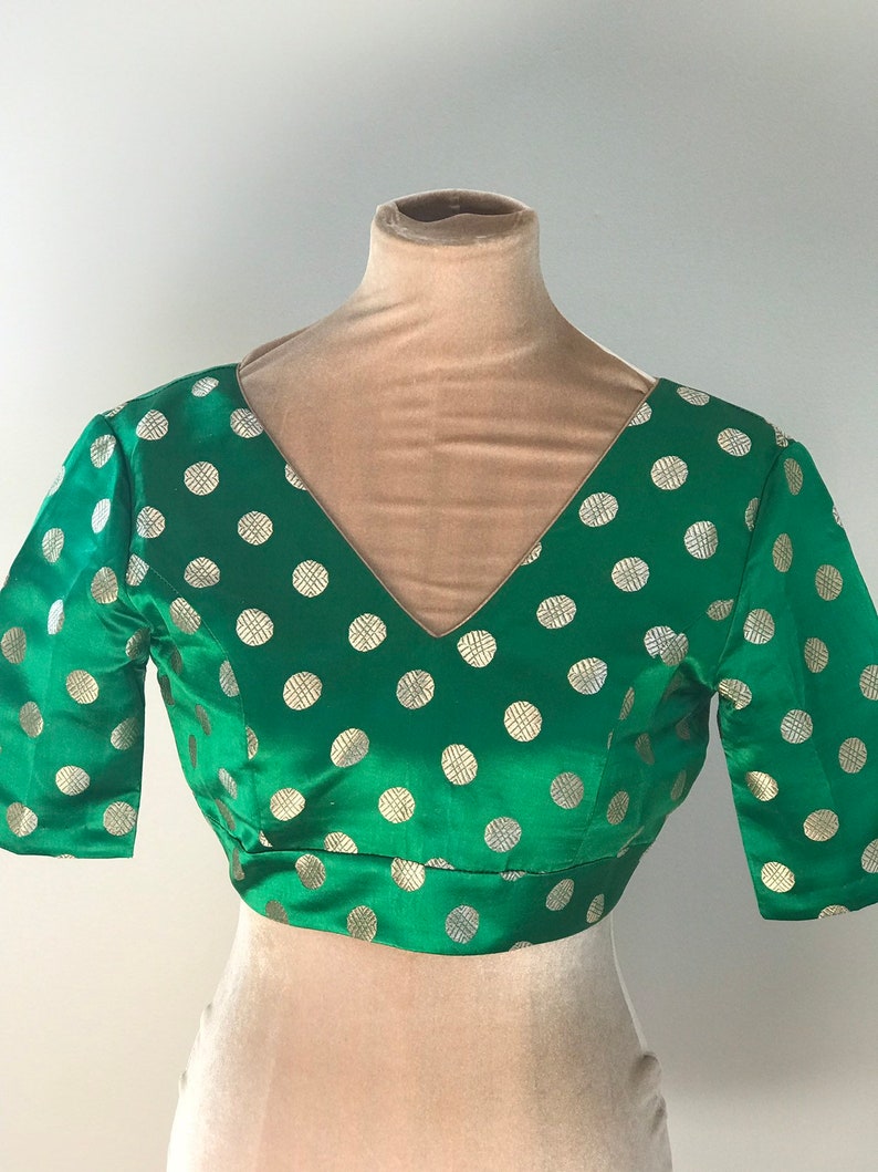 Silk brocade asharafi bootis blouse color green