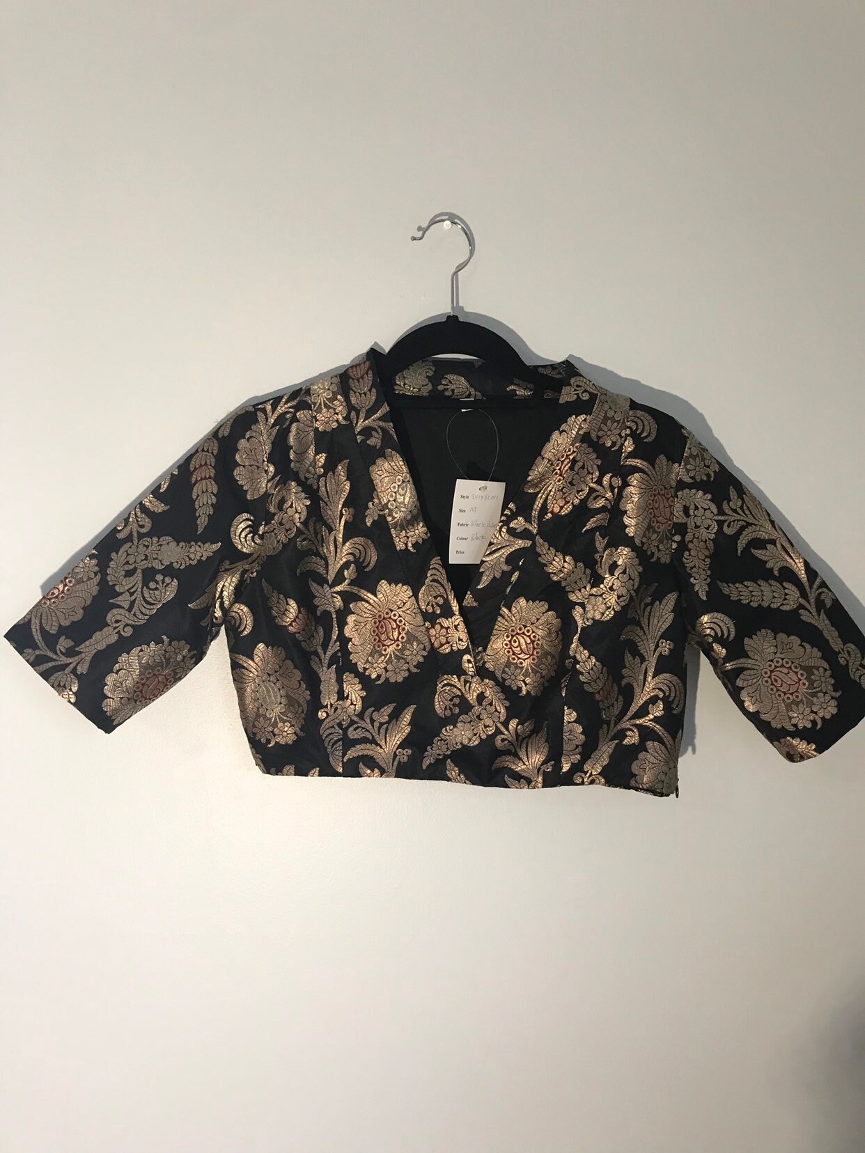 Black silk brocade blouse | Etsy