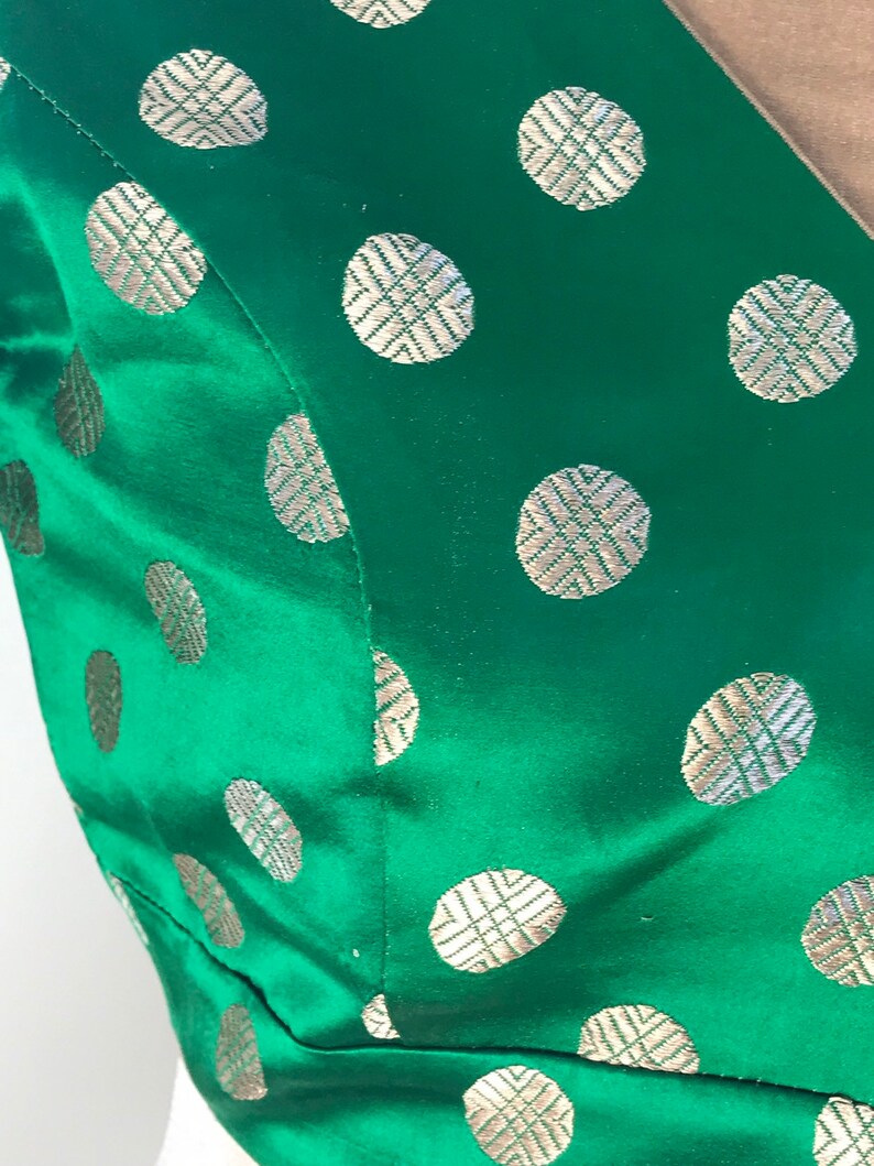Silk brocade asharafi bootis blouse color green