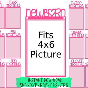Banner de imagem do primeiro ano, banner de primeiro ano do bebê, banner de imagem svg, banner de imagem imprimível 4x6, arquivo cortado, camafeu de silhueta, cricut
