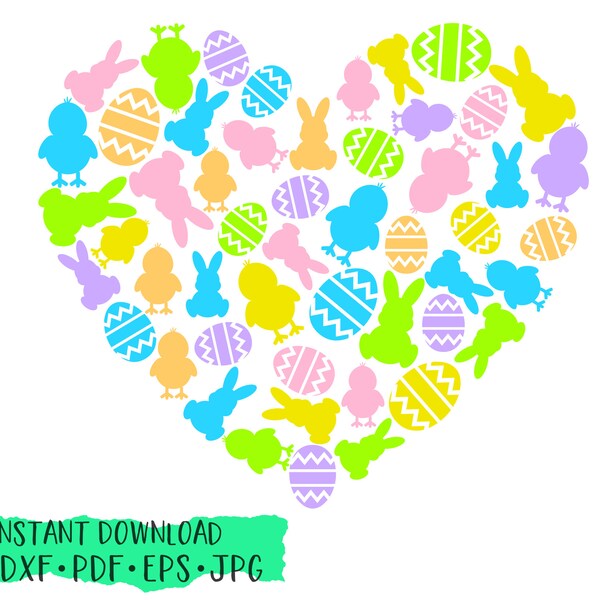 Heart of Easter Shapes SVG, Easter shirt design,Easter Bunnies, Easter Chicks, Easter Eggs, Heart, cut file, silhouette cameo, cricut