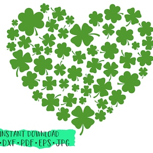 Heart of Shamrocks St Patrick’s Day SVG, Chemise Saint-Patrick, Clover Heart, fichier coupé, cameo silhouette, cricut