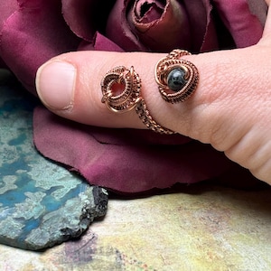 Green Kambaba Jasper Adjustable Ring Size 7.5-8.5 Antiqued Copper Elegant Wire Wrap Statement Ring Gift For Her Artisan Handmade Jewelry
