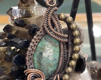 Handmade Gifts, Wire Wrap Jewelry, Wire Wrap Pendant, African Turquoise