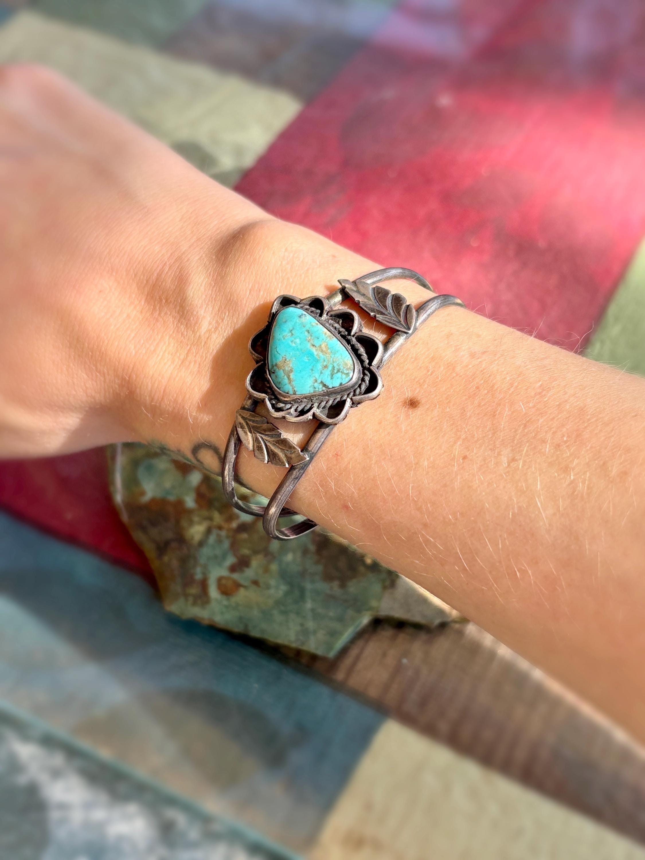 アクセサリー Vintage silver Bracelet Native American Rare Zig Zag Vintage Native American Navajo #8 Turquoise