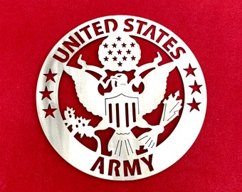 Metal Army Emblem/Christmas Gift/Military Artwork/Stainless Steel Art/Will Not Rust/Free Shipping/Made In USA/Birthday Gift/Patriotic Art