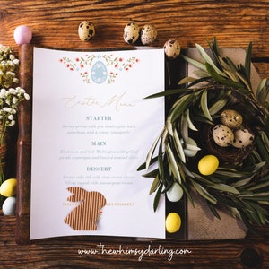 Printable Easter Egg Menus, Easter Brunch Menu, Easter Party - Boho Folk Floral Design (*Digital, Editable, Personalized*)