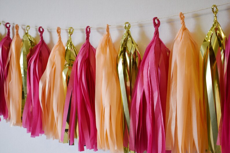 Tassel Garland Tassel Banner Pink Peach And Gold Party Etsy