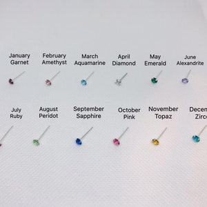 Sterling silver 1.5mm stud earring, Sterling Silver post, 12 birthstones Cubic Zirconia stud earring, Tiny Crystal Earring, Cartilage, Helix