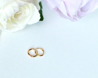 10mm Tiny, Sterling Sliver Gold Endless Hoop Earrings, Huggies Hoop, Tiny Hoop Earring, Cartilage, Piercings, Helix Earring, Hinged Hoop