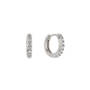 Pave Huggie Hoop Ohrringe, Sterling Silber Creolen