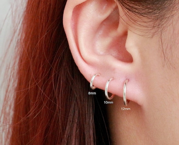 10mm Tiny Sterling Sliver Gold Endless Hoop Earrings Huggies