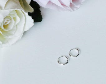 10mm, Tiny, Sterling Sliver Endless Hoop Earrings, Huggies Hoop, Tiny Hoop Earring, Cartilage, Piercings, Helix Earring, Hinged Hoop