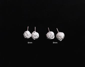 Love Knot stud earrings, 8mm Twill knot Stud, Sterling Silver Braid Ball Ear Studs, Knot Stud Silver earrings, Bridemaid Gifts